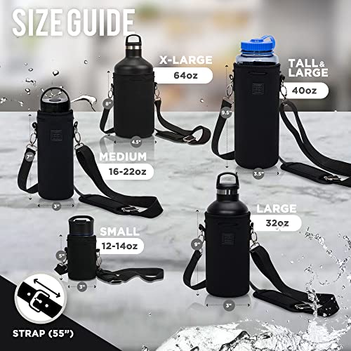 Made Easy Kit Neoprene Water Bottle Carrier Holder with Adjustable Shoulder Strap for Insulating & Carrying Water Container Canteen Flask Available in 5 Sizes (Desert Khaki Cactus, M (16oz-22oz)) - color: Desert Khaki Cactus, size: Medium 16-22oz