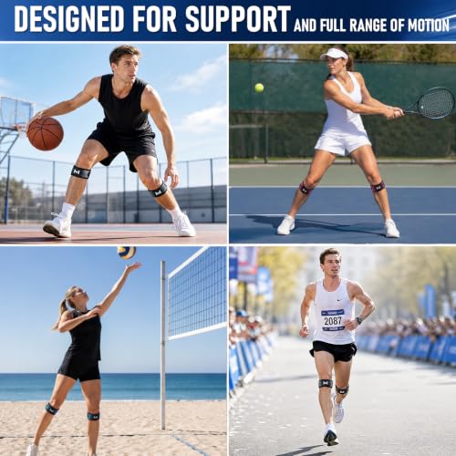 2 Pack Patella Knee Strap – Adjustable Tendon Support Brace for Pain Relief from Jumper's Knee, Tendonitis & Arthritis, Breathable Neoprene with Silicone Gel Padding for Running, Basketball, Tennis, Squats