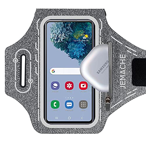 Armband for Samsung Galaxy S26 S25 S24 S23 S22 Ultra/Plus/FE, Gym Running Workouts Arm Band with Earbuds Holder (Grey) - color: Grey
