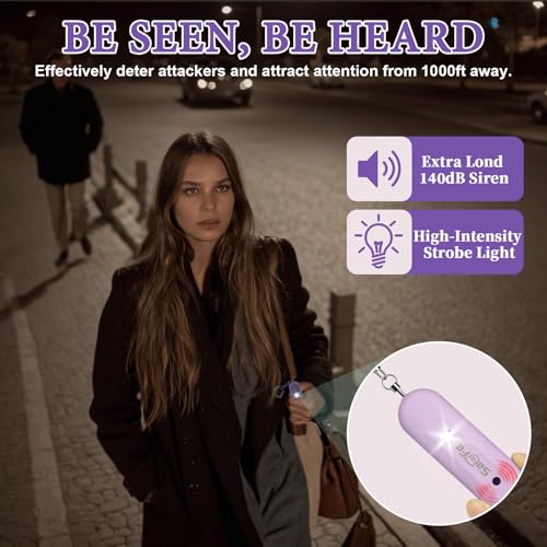 Personal Safety Alarm - Waterproof Rechargeable Security Alarm - 140dB Extra Loud Siren & Strobe Light - Self Defense Keychain - Gift for Women, Teenagers, College Girls, Seniors(Wisteria) - color: Wisteria