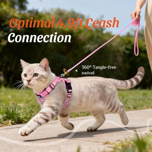 Dooradar Cat Harness and Leash Set, Adjustable and Escape Proof, S - color: Pink Coneflower, size: S