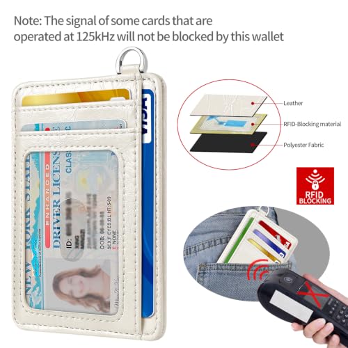Slim Minimalist Front Pocket Wallet, RFID Blocking Credit Card Holder Wallet with Integrated D-Shackle for Men Women - color: Glossy Off-white