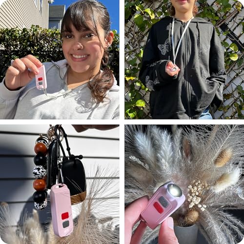 Rechargeable Waterproof Personal Safety Alarm Keychain,130dB Siren, Pink