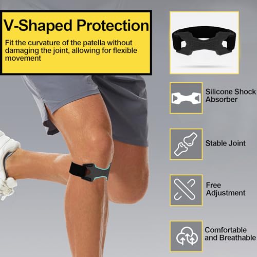 2 Pack Patellar Tendon Support Strap,Adjustable Silicone Patella Knee Strap for Knee Pain Relief,Knee Bands for Basketball, Tendonitis, Running, Tennis, Jumpers, Squats(Black) - color: Black