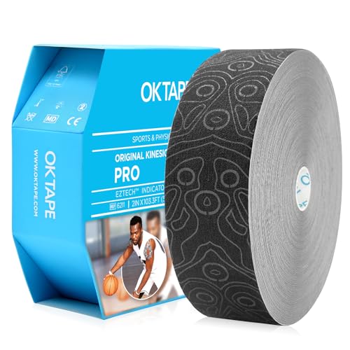 (2in X 103 Feet) OK TAPE PRO Bulk Kinesiology Tape, Original Elastic Latex Free Kinesiology Therapeutic Tape, Free Cut Printed - color: Black+black