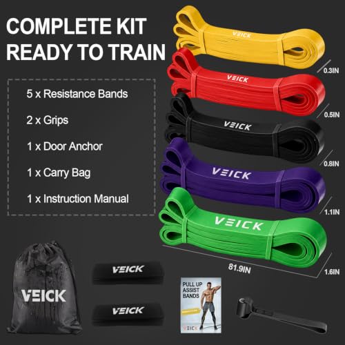 VEICK Pull Up Assist Resistance Bands for Home Gym - color: Colorful Set of 5 + Hand Grip Pads