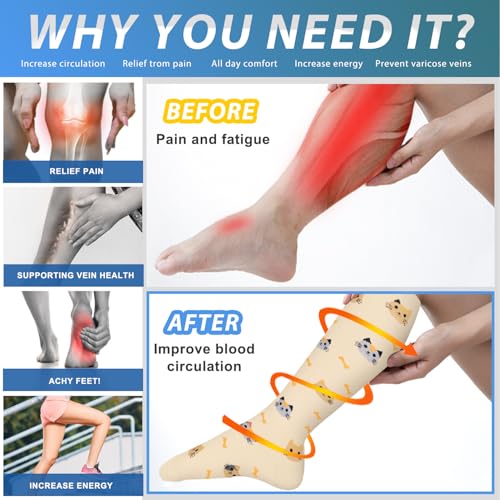 Aoliks 6 Pairs Compression Socks for Women & Nurses, Flying Knee High Socks - color: 020 A01-multicoloured 03, size: Large-X-Large