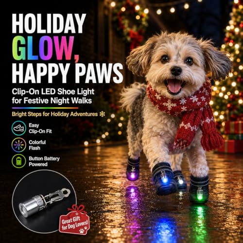 Dog Shoes LED Light, Clip-On Safety LED Light for Pet Boots, Night Visibility Shoe Light, Waterproof Glowing Accessory for Dog Shoes, Halloween Light Up Pet Shoe Light (Rainbow Flash, 4)