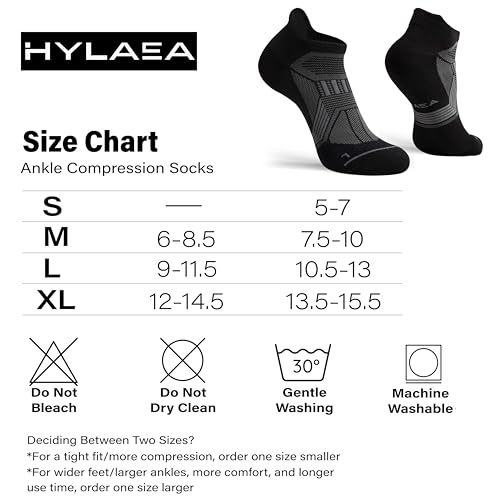 Hylaea Compression Ankle Socks for Running Athletic, Moisture Wicking - color: Black 6 Pairs, size: Medium