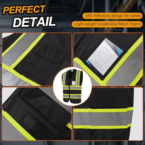 High Visibility Vest 5 Pockets Safety Vest with Zipper, Black S - color: Black, size: Small