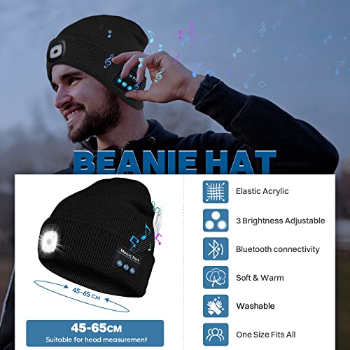 Bosttor Bluetooth Beanie Hat with Light, Headlamp Cap with Headphones and Built-in Speaker Mic, Gifts for Men Women Teen - color: Blue