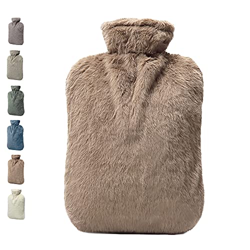BICAREE Hot Water Bottle with Cover, 2L PVC Hot Water Bag for Neck, Shoulder Pain and Hand Feet Warmer, Menstrual Cramps, Hot Compress and Cold Therapy(Brown) - style: Brown