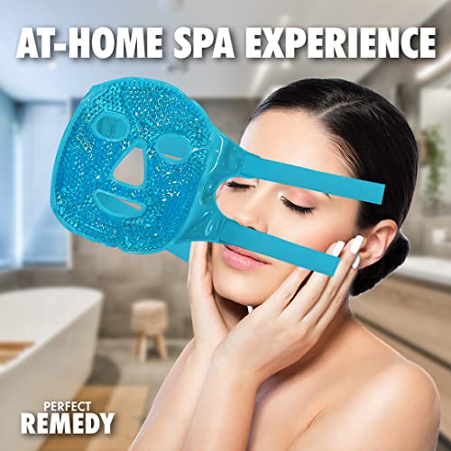 Perfect Remedy Face Ice Pack, Reusable Hot & Cold Ice Face Mask, Gel Compress for Helping with Puffy Eyes and aiding in Conditions of Swelling, Facial Spa Cooling Mask for Women and Men (Blue) - color: Blue