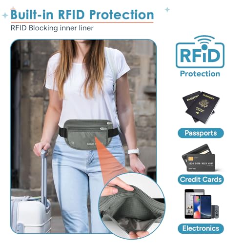 Money Belt Travel Fancy Pack with Slim Anti-Theft RFID Blocking - color: Gray