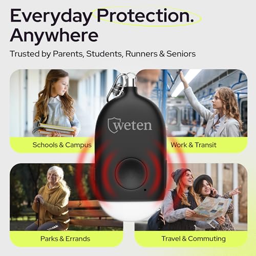Rechargeable Personal Alarm Keychain for Women, 130dB Siren, Black - color: A - Black