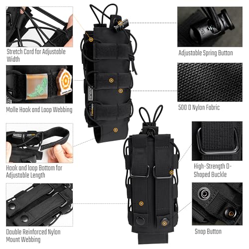 TACTICAL GEEK EXT11 Water Bottle Pouch, Portable Carrier, Drawstring Travel Holder, Adjustable Outdoor Sports Kettle Carrier Holster, Molle Water Bottle Holder (Black) - color: Black