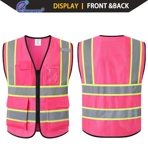 Hi Vis Reflective Safety Vest for Men Women,EK175,Hot Pink,L - color: Pink, size: Large