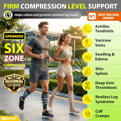 BLITZU Calf Compression Sleeves, Footless Compression Socks for Men & Women - color: Black, size: 3XL