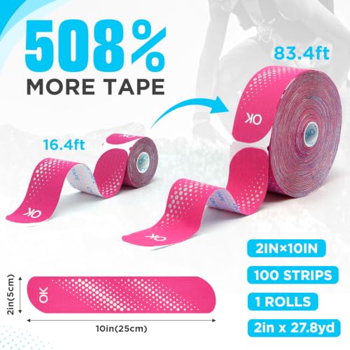 OK TAPE Synthetic Kinesiology Tape, Precut Athletic Tape 1 Roll (Pink, 100 PCS) - color: Pink, size: 100 PCS