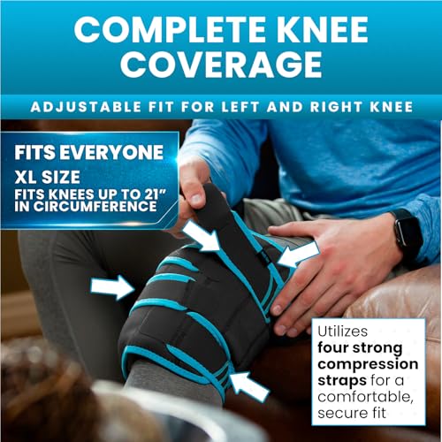 Vive Knee Ice Pack Wrap - Cold/Hot Gel Compression Brace for Pain Relief - color: Black & Blue