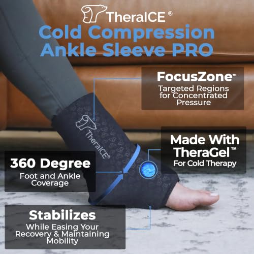 TheraICE Ankle Ice Pack Wrap PRO, Ankle Brace, Plantar Fasciitis, FocusZone - size: Small/Medium, style: PRO