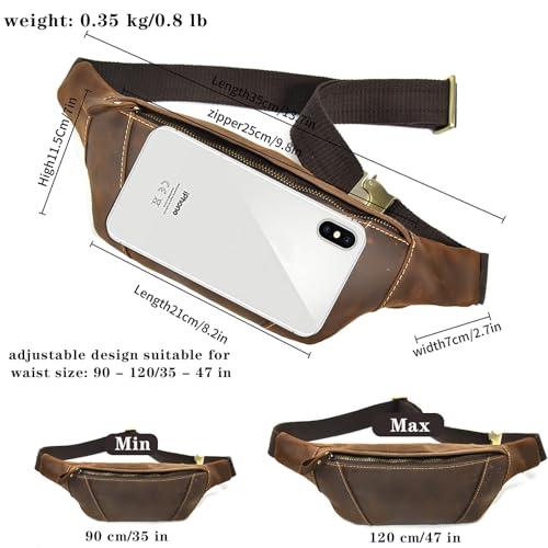 Genuine Leather Fanny Pack for Women & Men, Crossbody Waist Pack with Adjustable Strap, Hiking Hip Bum Belt for Travel, Hiking, Running - color: Brown