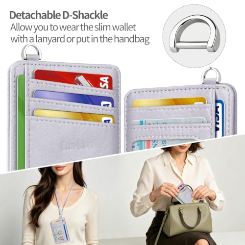 Slim Minimalist Front Pocket Wallet, RFID Blocking Credit Card Holder Wallet with Integrated D-Shackle for Men Women - color: Glossy Violet Pale