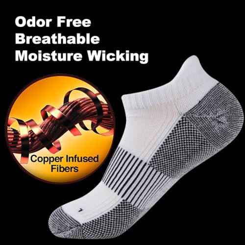 FOOTPLUS Copper Compression Socks,Unisex Cushioned Sole Arch Support Athletic Ankle/Crew Running Hiking Socks - color: 3 Pairs- White& Black, size: Large