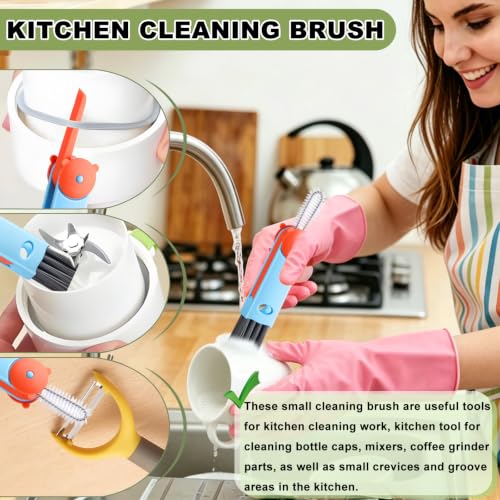 3 in 1 Cup Lid Gap Cleaning Brush, Multifunctional Bottle Lid Cleaner Brush, Home Kitchen Crevice Brush Cleaning Tools for Tight Spaces & Bottle Gaps, Portable Small Brush 3 PCS - color: Green Blue Red-bear
