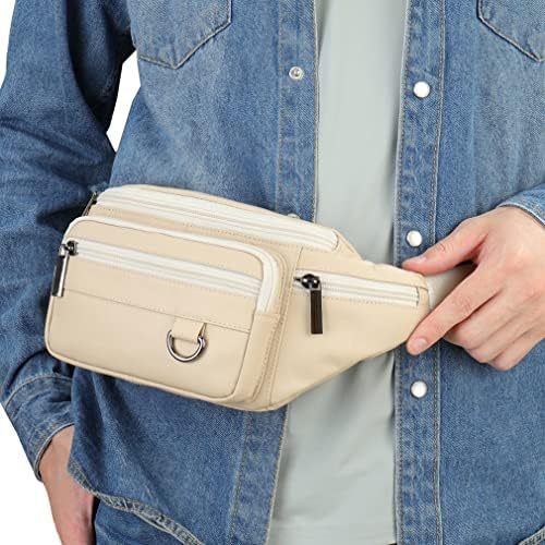 Leather Fanny Pack Waist Bag for Men Women Outdoor Travel Hiking Camping Walking Running Hip Bum Belt Slim Cell Phone Purse Wallet Pouch (#03Beige) - color: #03Beige