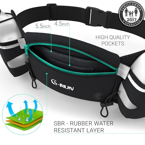 Hydration Running Belt with 2x10oz Bottles - Water Belts for Woman and Men - iPhone Belt for Any Phone Size - Fuel Marathon Waist Pouch for Runners - Jogging Cycling Biking - color: Turquoise, size: 15-24 inches