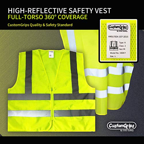CustomGrips BY SISO SAFETY Vest 4X-Large, with Reflective Strips for Safety, High Visibility Safety Vest with Pockets, Breathable Fabric Multipurpose Work Vest for Men and Women ANSI Class 2 Vest