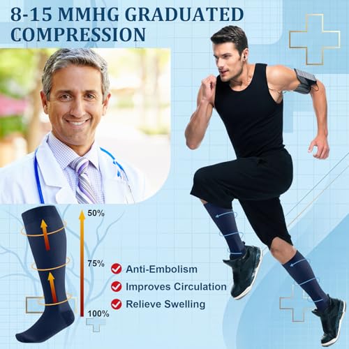 Shyyween 12 Pairs Men Knee High Compression Socks - size: Large, style: Solid Color