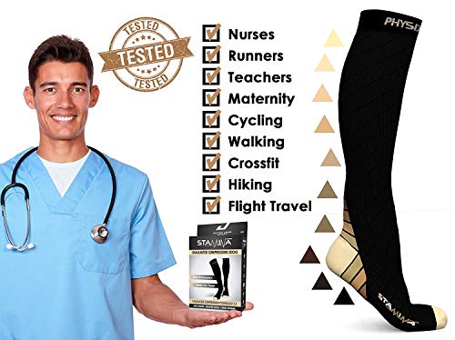 Physix Gear Compression Socks 20-30 mmHg - Men & Women - Running, Nurses, Shin Splints, Flight, Travel - color: Black/Beige, size: XX-Large