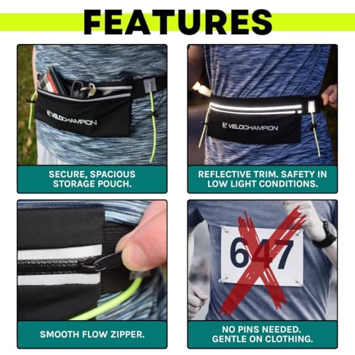 VeloChampion Reflective Triathlon Running Number Belt with Fanny Pack
