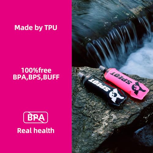Soft Flask 2 Pack 500ml 16oz Collapsible TPU Water Bottle with Straw, Leak Proof for Hydration Pack Running Vest Hiking Cycling Marathon,Black - color: Rose (With straw) 2XPack