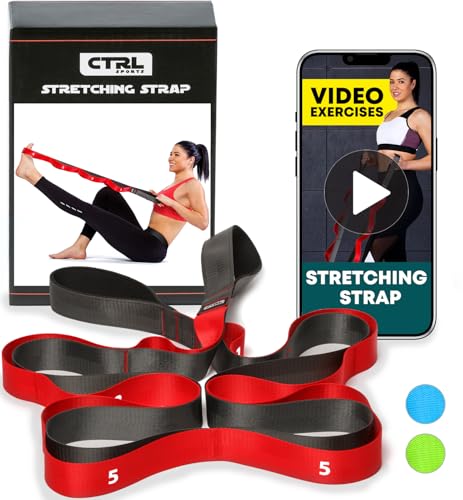 Stretching Strap with Loops - Non Elastic Yoga Strap for Physical Therapy - style: 12 Loops - Red