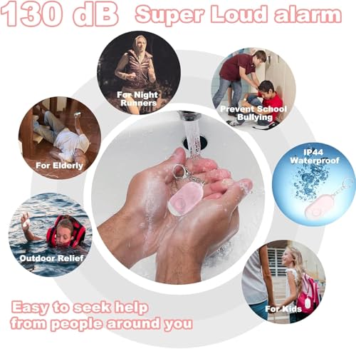 Hion Personal Safety Alarm for Women, 5 Pack Rechargeable 130dB Self Defense Alarm Keychain with LED Flashlight, Emergency Safe Sound Security for Children Elderly College Girls, Multi Colors - color: Black+White+Pink+Blue+Purple