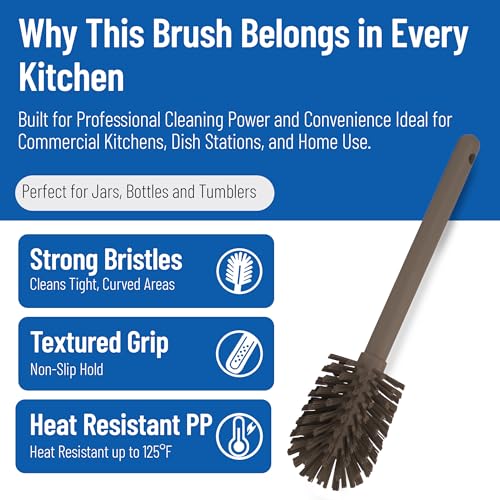 SPARTA Large Water Bottle Brush Ideal for Wide-Mouth Jars, Bottles and Tumblers, Dishwashing Tool with Handle for Home and Commercial Kitchens, Plastic, 12 Inches, Brown - color: White