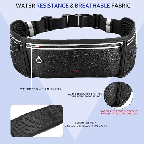 Running Belt for Phone – Adjustable Running Waist Pack with 3 Pockets Fits Up to 7.2 Inch Phones, Slim Running Fanny Pack for Men & Women Jogging Hiking Fitness - color: black