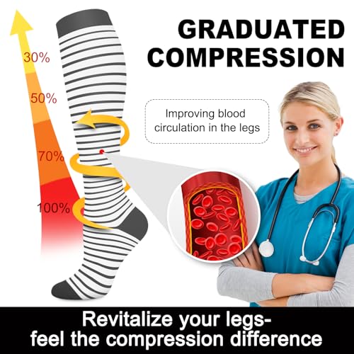 Aoliks 6 Pairs Compression Socks for Women & Nurses, Flying Knee High Socks - color: 020 A01-multicoloured 06, size: Small-Medium