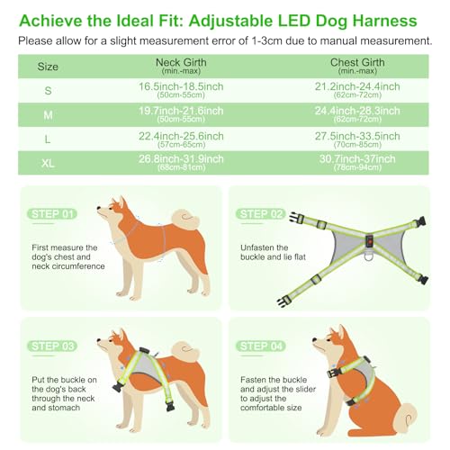 Visinite LED Dog Harness, USB Rechargeable Light Up Dog Vest, 2 Illuminate Modes Glow in The Dark Dog Harness, Adjustable Lighted Pet Harness Light for Night Walking Safety (Green, S) - color: Green, size: Small