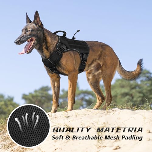 WINGOIN Black Tactical Dog Harness for Extra Large Dogs,No Pull Dog Harness - color: Black, size: XX-Large: 110-160 lbs (Chest:36-43",Neck:26-37")
