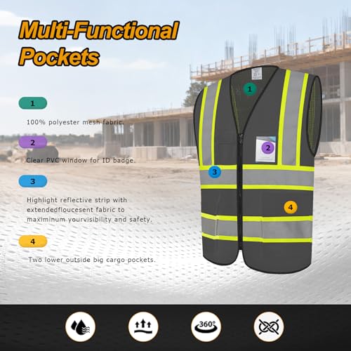 Safety Vest for Men 5 Pockets Mesh High Visibilitv Vest, Grey L - color: Grey, size: Large
