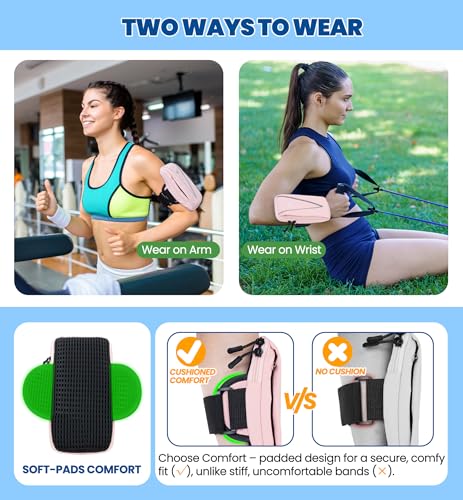 HiRui Cell Phone Holder Arm Bag & Wrist Bag for Phone, Sports Running Armband for Gym & Cycling, Compatible with iPhone 17/17Pro/Plus/16/15 Samsung Galaxy All Phones, Reflective & Adjustable (Pink) - color: Pink