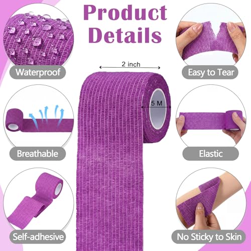 Treela 48 Pack Self Adhesive Wrap Bandage, Light Purple, 2 Inches x 5 Yards - color: Light Purple, size: 2 Inch X 5 Yards