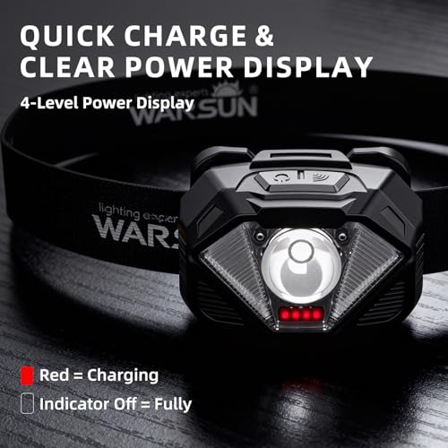 WARSUN Rechargeable Headlamp, Adjustable LED Head Light with Motion Sensor