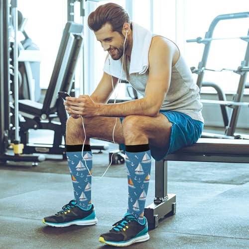Wusikd Cats Compression Socks for Women and Men Circulation Cute Long Socks for Athletic Running 1 - color: Boat