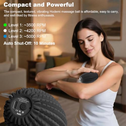 HODEMI Vibrating Massage Ball Roller with Rolling Head, 3 Speeds, Black - color: Black