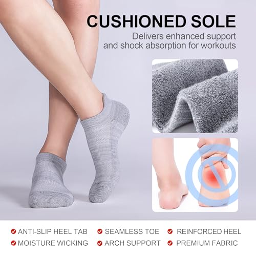 LEVSOX Ankle Compression Socks for Women and Men, Bamboo Viscose Low Cut Cushioned Athletic Running Socks - color: 3 Pairs-gray, size: Medium
